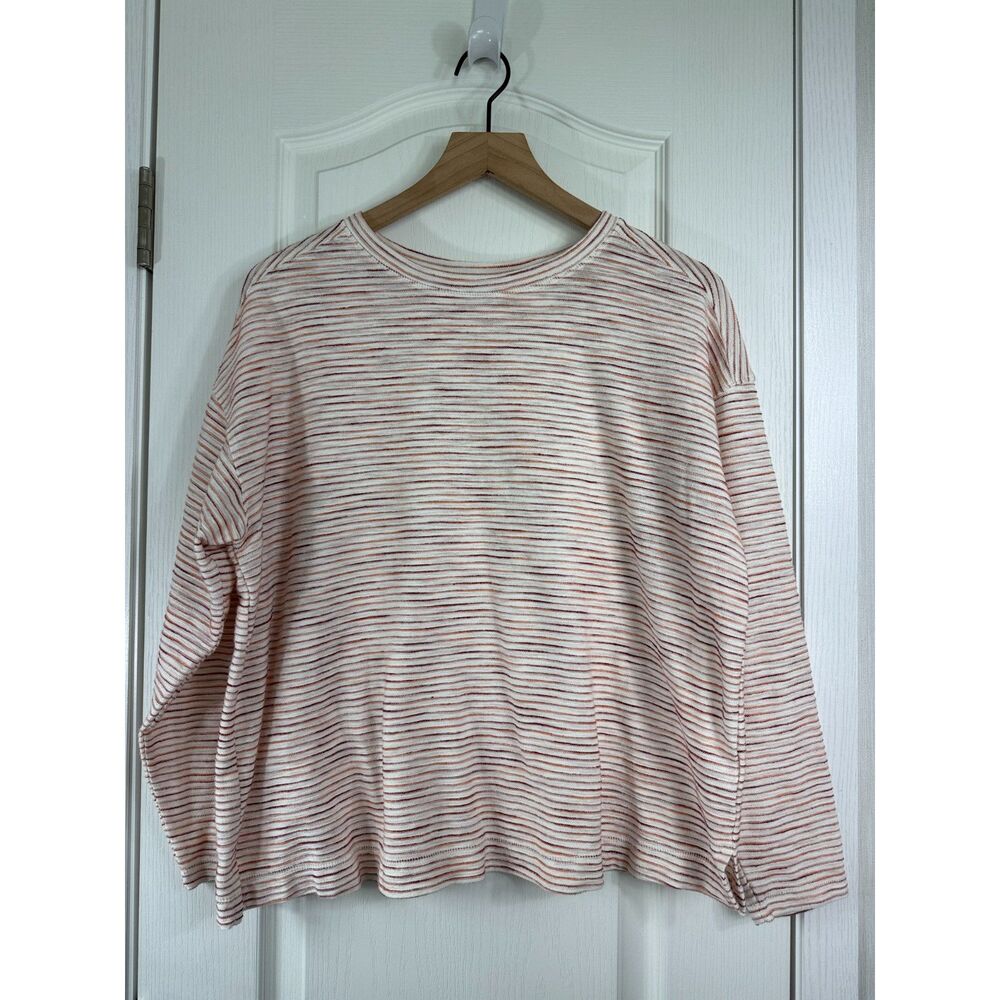 Old Navy Women’s L Vintage Striped Easy T-Shirt Drop Shoulder Warm Stripe
